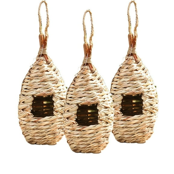 COSTYLE 3 Pack Hummingbird Houses for Outside Hanging, Natural Grass Hanging Bird Hut for Garden Outdoor Home Decoration