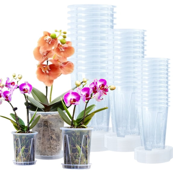 COSTYLE 5 Pack 4 Inch Clear Nursery Pots with Drainage and Saucers, Durable Clear Plant Pots, Seed Starting Pots