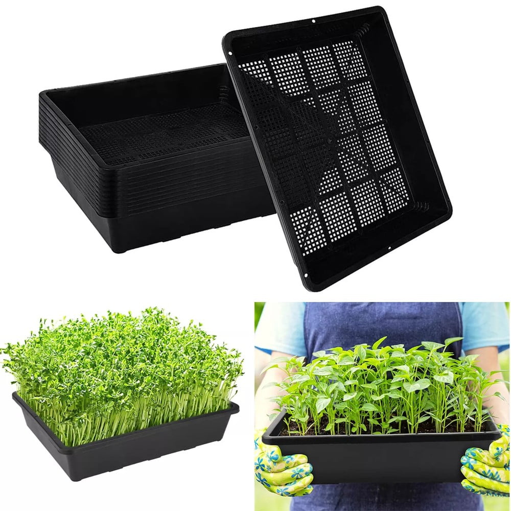 COSTYLE 5 Pack Seed Starter Trays Garden Plastic Growing Trays with Drain Holes Seedling Propagation Tray, 16.5 inch, Black