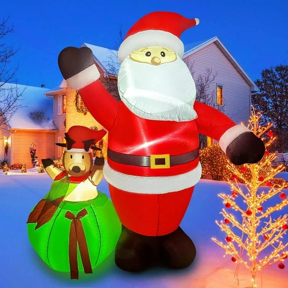 COSTYLE 6 FT Christmas Inflatables Santa Claus with Reindeer in Gift Bag, Blow Ups Santa Claus Outdoor Decoration with Built-in LED Lights for Xmas Holiday Party Yard Garden Lawn