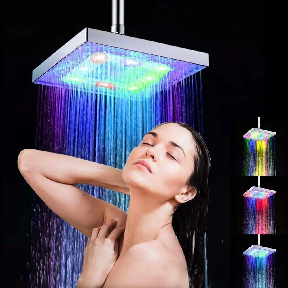 COSTYLE 8 Inch 7 Colors LED Shower Head Rainfall Square Bathroom ...