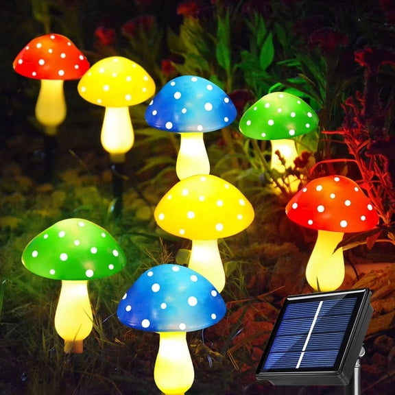 COSTYLE 8 Solar Mushroom Lights Garden Outdoor Waterproof Mushroom Decor String Light