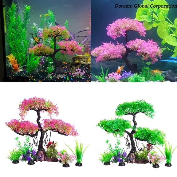COSTYLE Aquarium Tree Plants Decoration Blossom Grass Set for Fish Tank Landscape Decor