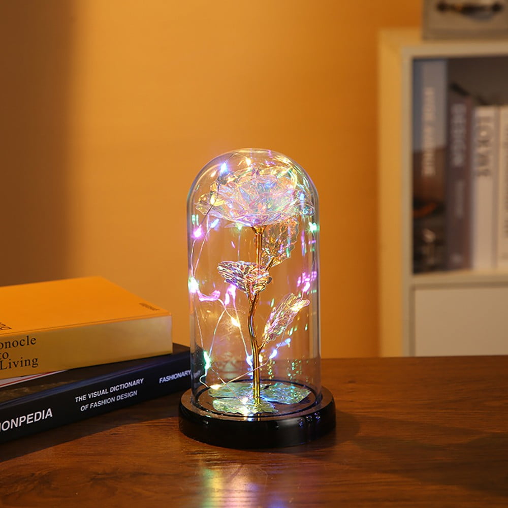 COSTYLE Artificial Rose Flower Light Up Rose in A Glass Dome Gifts for ...