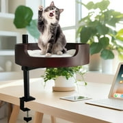 COSTYLE Cat Desk Bed - Mounted Desktop Adjustable Wooden Cat Bed for Home Office, Indoor Elevated Cat Box Accessories, Kitten Furniture Attachment with Pet Mat, Ball, Mouse