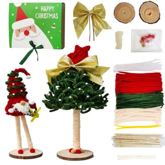 COSTYLE Christmas Pipe Cleaners, Pipe Cleaners Craft Set for Santa Claus & Christmas Tree Tabletop Ornament DIY, Art Crafts Christmas Decoration