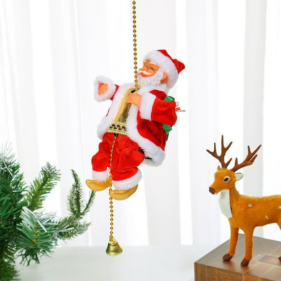 COSTYLE Electric Climbing Santa Claus On Rope Ladder Christmas Hanging Ornaments Gift