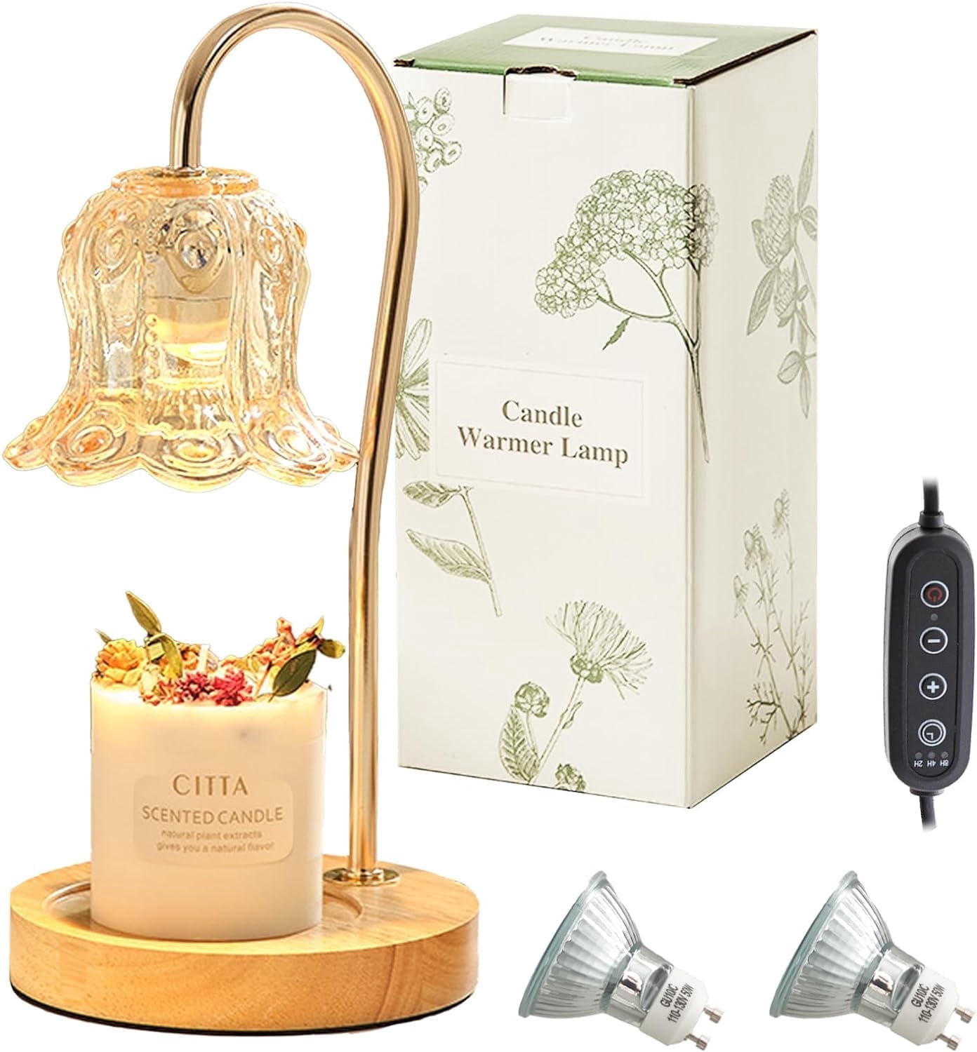 COSTYLE Fragrance Candle Warmer Lamp with 2 Bulbs, Electric Candle Warmer with Timer & Dimmer, Mothers Day Gifts for Mom, House Warming Gifts New Home Bedroom D