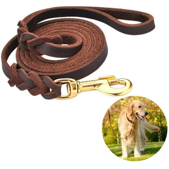COSTYLE Genuine Leather Dog Leash Braided Heavy Duty Training Lead for Medium Large Dogs