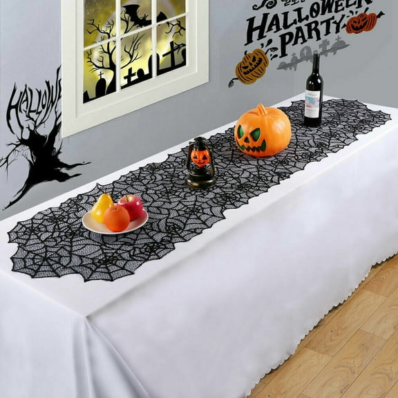 COSTYLE Halloween Black Lace Spider Web Table Runner Tablecloth Home Party Table Decor