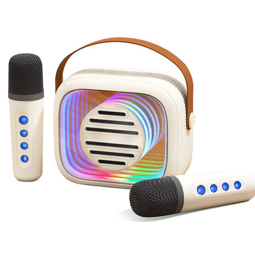 COSTYLE Mini Karaoke Machine for Kids - Portable Bluetooth Speaker with Colorful Lights & 2 Wireless Microphones, Christmas Birthday Gifts for Kids Adults