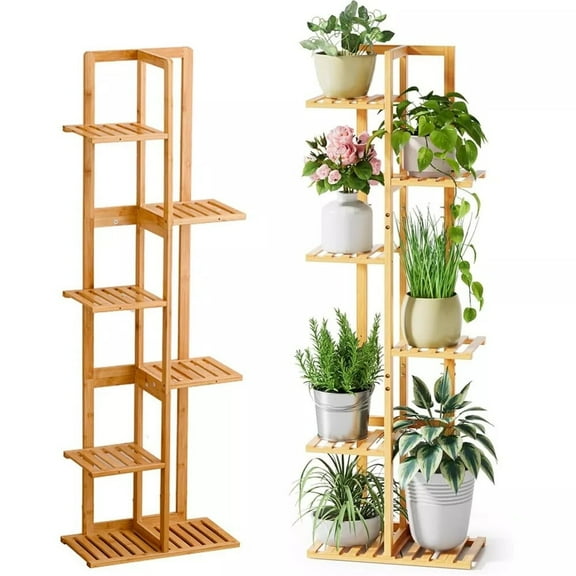 COSTYLE Plant Stand Indoor, 6 Tier Bamboo Plant Shelf for Multiple Plants, Garden Balcony Home Decor Corner Tiered Flower Stand