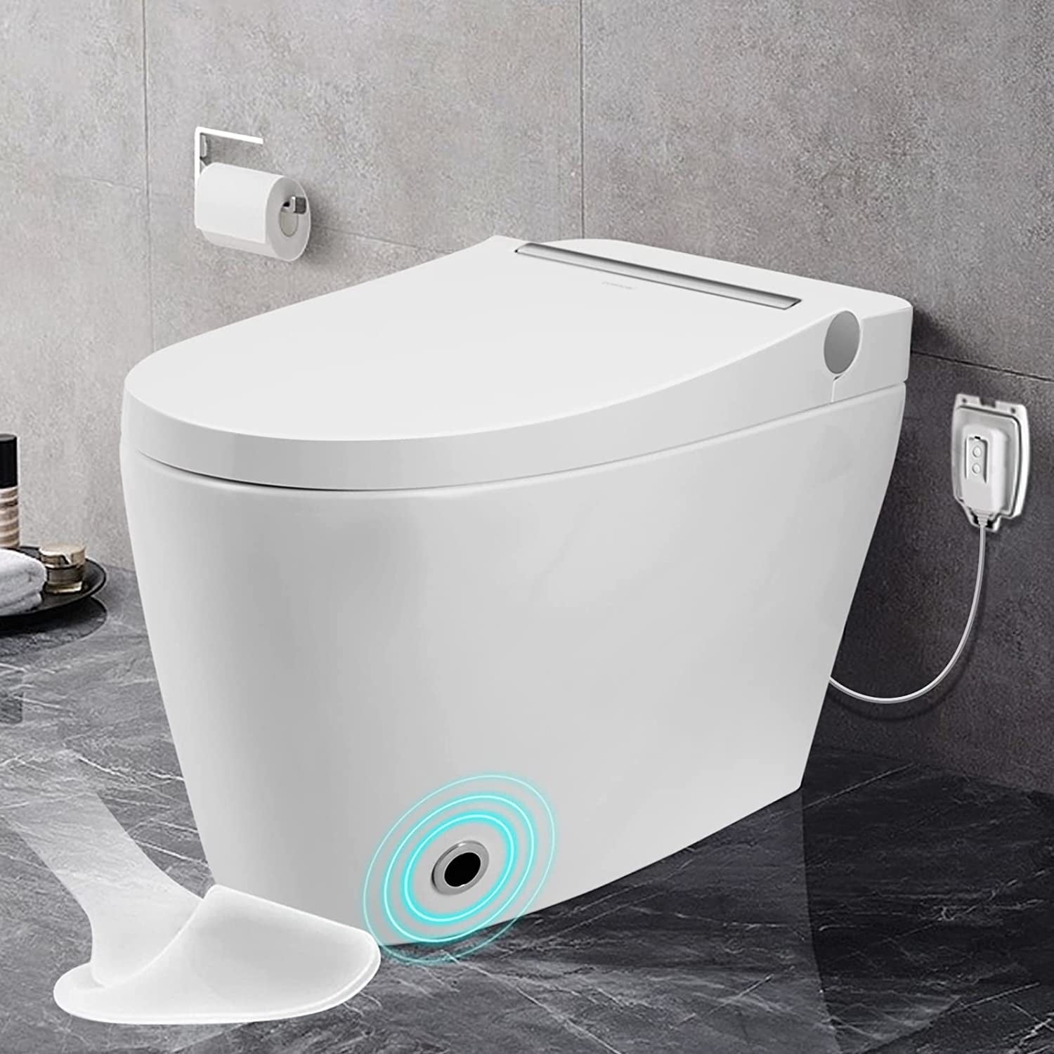 COSVALVE 1.27GPF Heated Seat Smart Toilet, One Piece Automatic Flush Tankless Toilet with Foot Sensor Flush, Blue Night Light, Knob Control, Power Outage Flushing