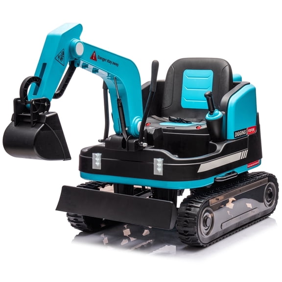 COSVALVE 12V12AH Kids 2IN1 Ride On Tracked Excavator Bulldozer Electric Digger 360Construction Vehicle Toy Car with 3 Speeds,Music,Toolbox,2.4GHz Remote Control(Blue)
