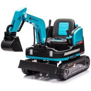 COSVALVE 12V12AH Kids 2IN1 Ride On Tracked Excavator Bulldozer Electric Digger 360 Construction Vehicle Toy Car with 3 Speeds,Music,Toolbox,2.4GHz Remote ControlBlue
