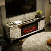 COSVALVE 13.80 Fireplace Television Stand with 2 Doors, Silver Mirrored