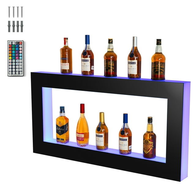 COSVALVE 2 Step 47" Wall Mounted LED Liquor Bottle Display Shelf 2Tier
