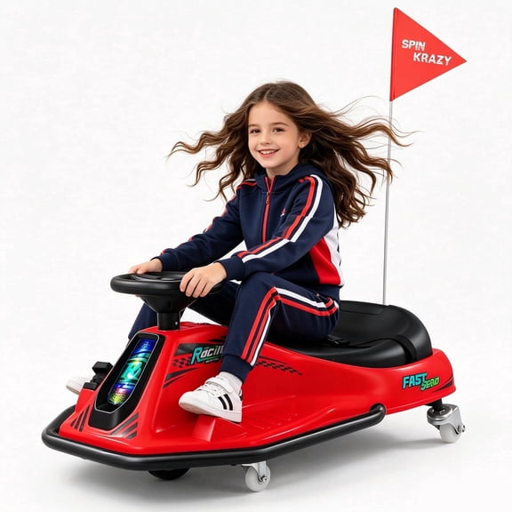 COSVALVE 24V Powered Kids Ride On Drifting Go Kart Electric Drift Cart Variable Speed Racing Vehicle Toy 360Spin w/Music,Bluetooth,USB,Lights(Red)