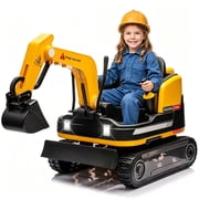 COSVALVE 24V10AH Powered 2IN1 Kids Ride On Tracked Excavator & Bulldozer 360Electric Digger Construction Vehicle with 3 Speeds,Music,Toolbox,Remote ControlYellow