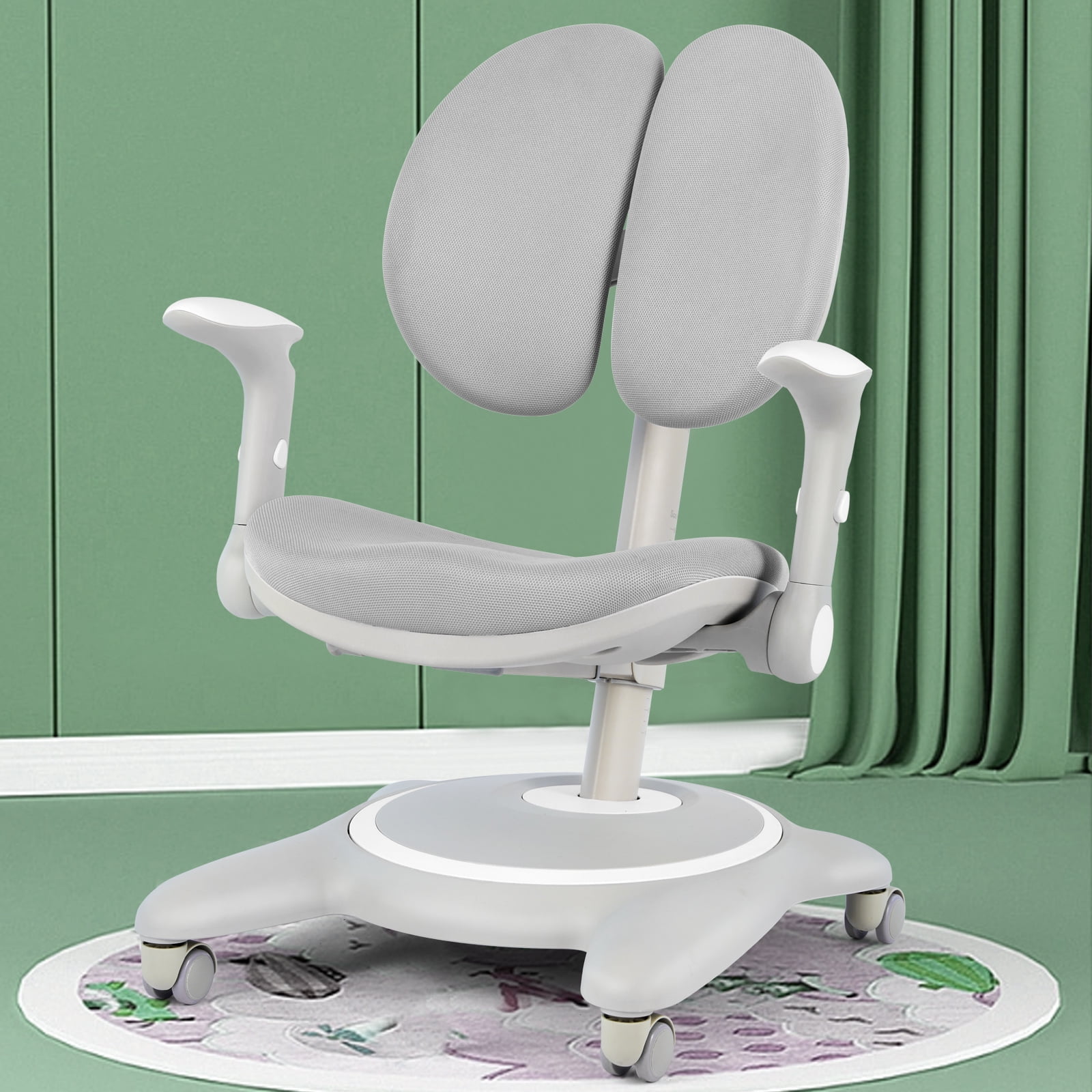 COSVALVE 360 Swivel Ergonomic Kids Study Chair Girls Boys Gift Height Depth Adjustable Foldable Armrest Auto Sit Locking Wheels Gray Walmart