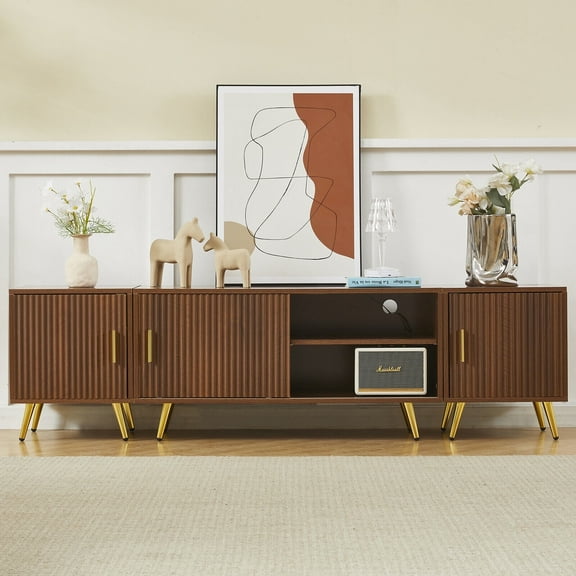 COSVALVE 71" LED TV Stand Entertainment Center Free Combination 24-Colors Lights,Speaker,Charging Station,Shelves,Cabinets(Walnut)