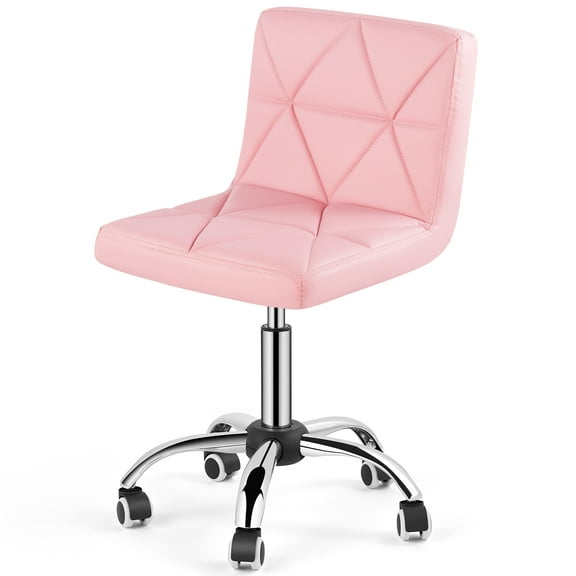 COSVALVE Armless Desk Chair Low Back 360°Swivel Adjustable Barber Home Office Chair w/Wheels(Pink)
