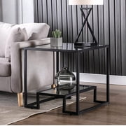 COSVALVE Black Square Side End Table Nightstand with Glass Top, Shelf