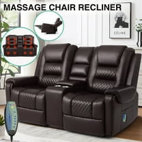 COSVALVE Electric Massage Heating Manual Recliner Loveseat Ergonomic Lumbar 2 Seaters Sofa with Remote Control, 2 Cup Holders (Brown)
