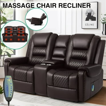 COSVALVE Electric Massage Heating Manual Recliner Loveseat Ergonomic Lumbar 2 Seaters Sofa with Remote Control, 2 Cup Holders (Brown)