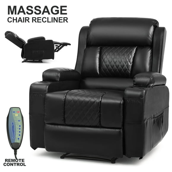 COSVALVE Faux Leather Recliner Electric Massage Chair Heating Single Sofa Home Theater Seating with Cup Holders,Remote Control (Black)