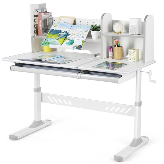COSVALVE Height Adjust Kids Study Desk Home/School with Bookstand & Drawers,Multifunction 40" Wide Table Tilt Desktop,for Girls Boys(Gray)