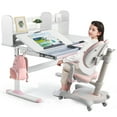thumbnail image 1 of COSVALVE Height Adjust Kids Study Desk and Chair Set Tilt Desktop Table Ergonomic Armrest Chair with Bookstand,Drawer,for Home/School(Pink), 1 of 20