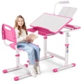 thumbnail image 1 of COSVALVE Height Adjustable Kids Study Desk & Chair Set Children School Girl Table Large Writing Board Desk with LED Lamp,Drawer,Bookstand(Pink), 1 of 24