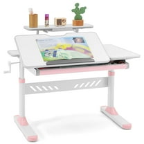 COSVALVE Height Adjustable Kids Study Desk Girl Boy Student Table Tilter Desktop with Drawer,Shelf(Pink)