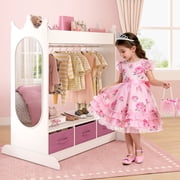 COSVALVE Kids Dress Up Storage Armoire Dresser Pretend Closet Costume Wardrobe with Mirror, Drawers, Top Shelf White