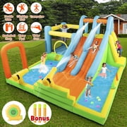 COSVALVE Large Kids Inflatable Bounce House Double Water Slides Park Splash Pool Wet/Dry Castle with Climbing Wall,Jumping,Water Cannon,550W Air Blower Backyard Outdoor Party