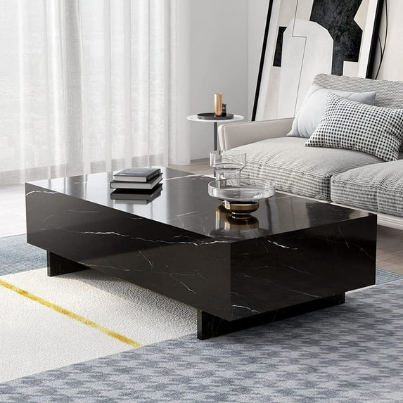 COSVALVE Marble Rectangle Coffee Tables Side Table Center Table, Black, 41.3" Lx19.7 Wx13.8 H