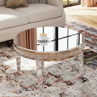 COSVALVE Modern 31.5" Luxury Mirrored Round Coffee Table Cocktail Side Table with Crystal Inlay Living Room(Silver)