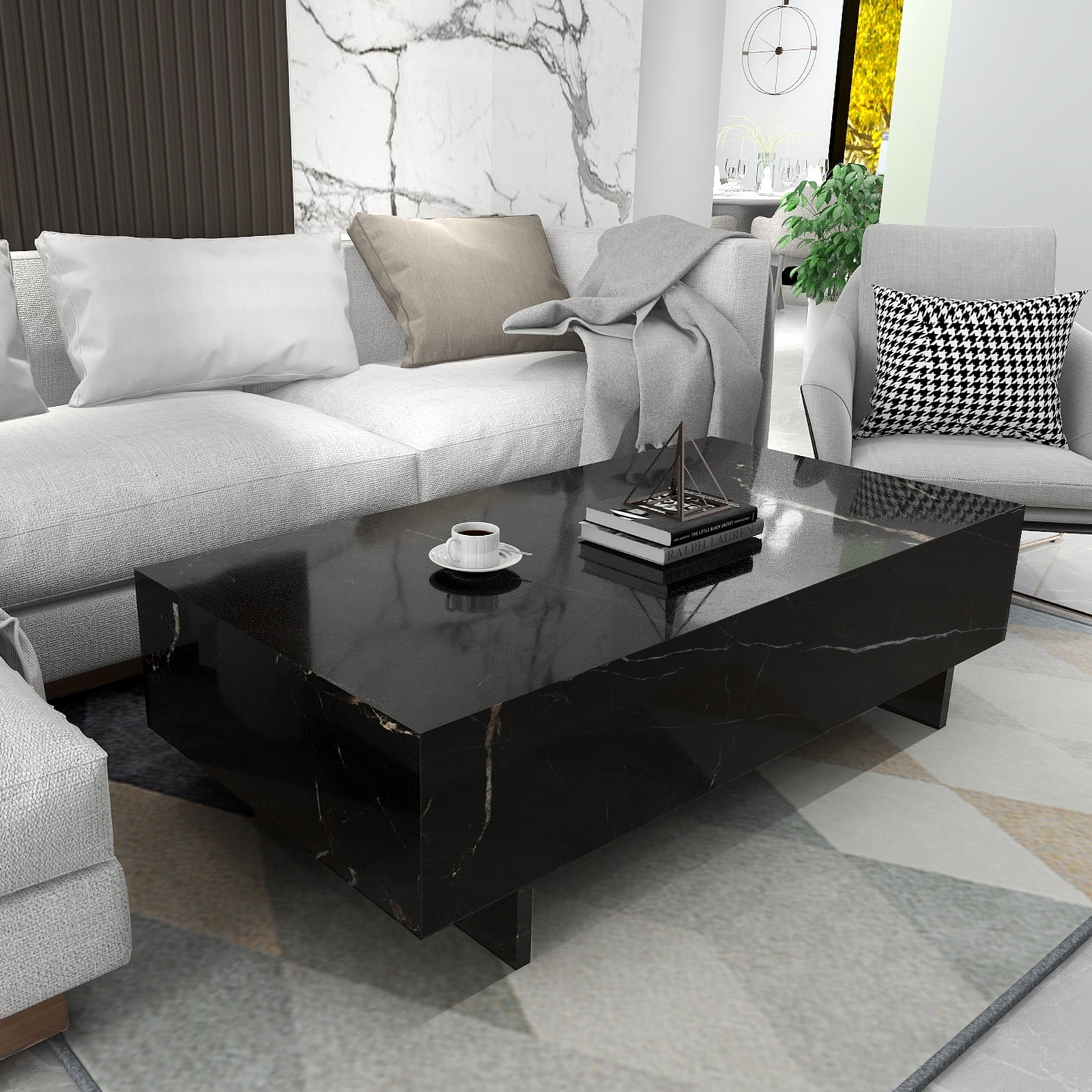 COSVALVE Modern Coffee Table High Gloss Marble Veneer Rectangular ...