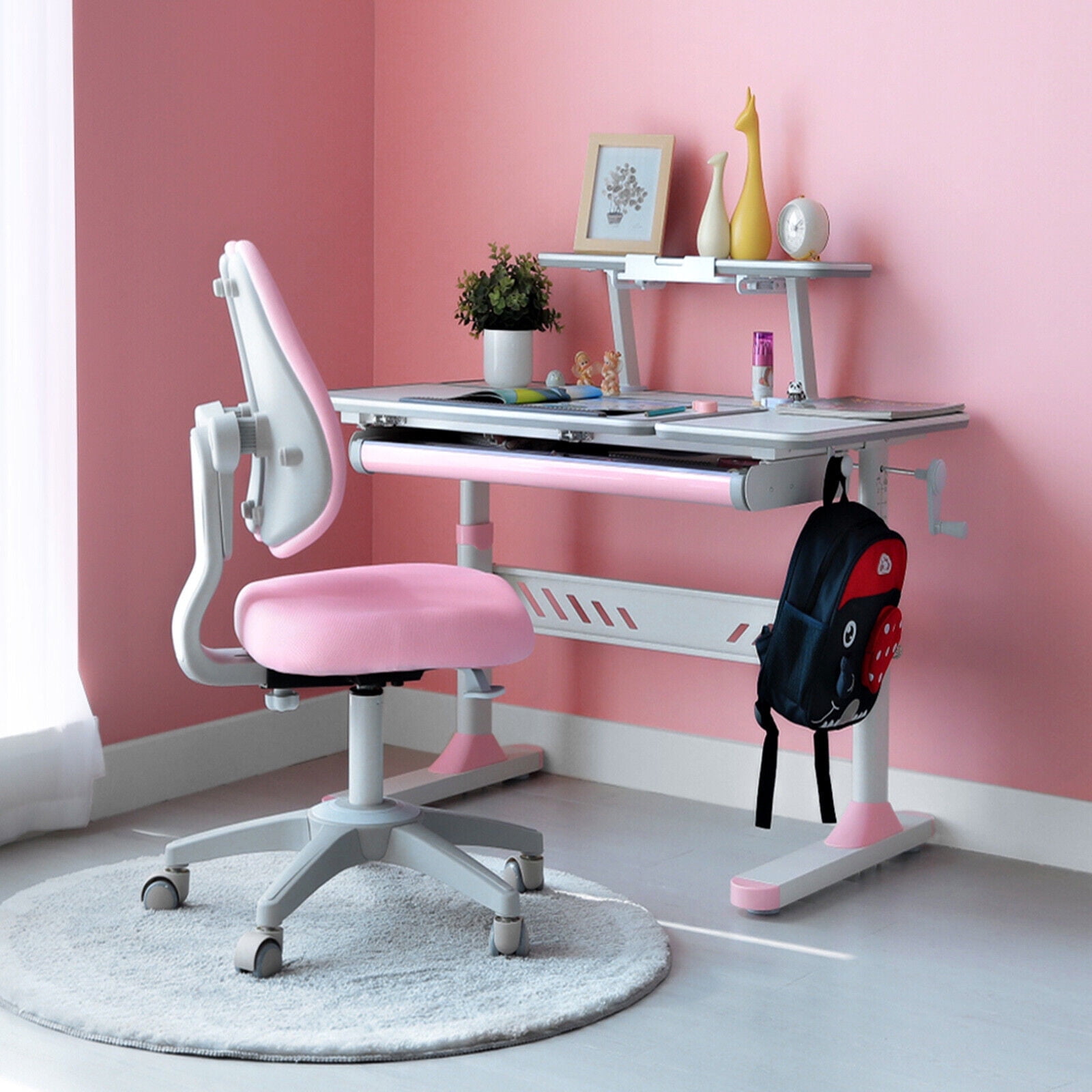 COSVALVE Premium Kids 2-Piece Ergonomic Adjustable Activity Table and Chair Set, Pink