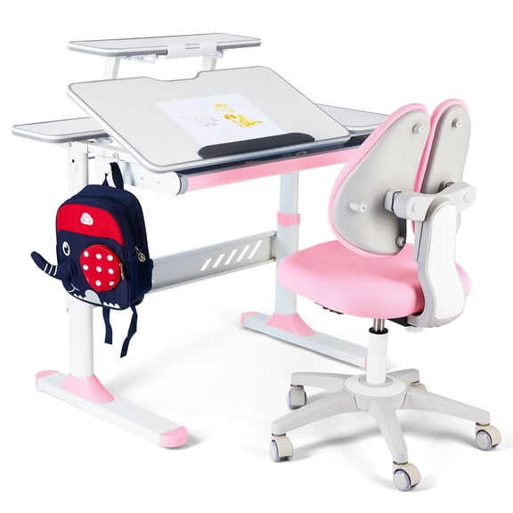 COSVALVE Premium Kids Study Desk and Chair Set Ergonomic Adjustable with Large Writing Board, Pull Out Drawer, Bookstand (Pink)