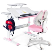 COSVALVE Premium Kids Study Desk and Chair Set Ergonomic Adjustable with Large Writing Board, Pull Out Drawer, Bookstand Pink