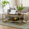 thumbnail image 1 of COSVALVE Rectangle Black Glass Coffee Table Gold Metal Frame with Shelf, 1 of 8