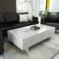 thumbnail image 1 of COSVALVE Rectangle High Gloss White Marble Coffee Table 42.5"x20.9"x12.2", 1 of 9