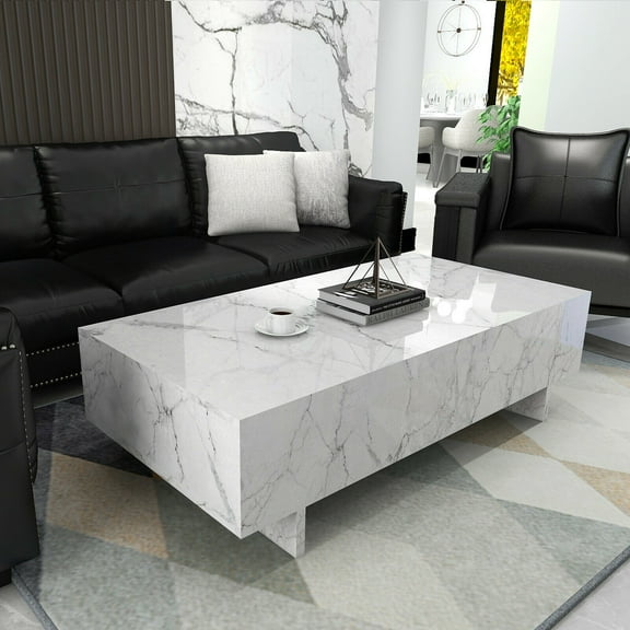 COSVALVE Rectangle High Gloss White Marble Coffee Table 42.5"x20.9"x12.2"