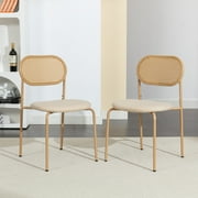 COSVALVE Set of 2 Boho Dining Chairs with Rattan Back, Upholstered Cane, Metal Legs