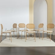 COSVALVE Set of 6 Boho Dining Chairs with Rattan Back, Upholstered Cane, Metal Legs
