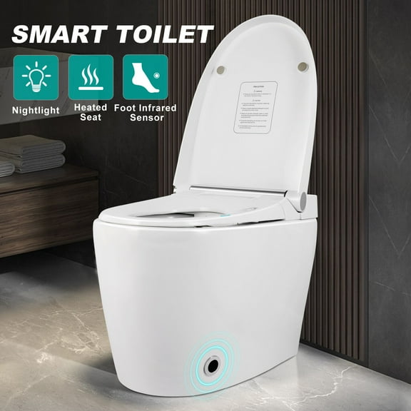 COSVALVE Smart One Piece Toilet Heated Seat Automatic Flush Tankless Toilet without Bidet Foot Sensor Night Light Knob Control