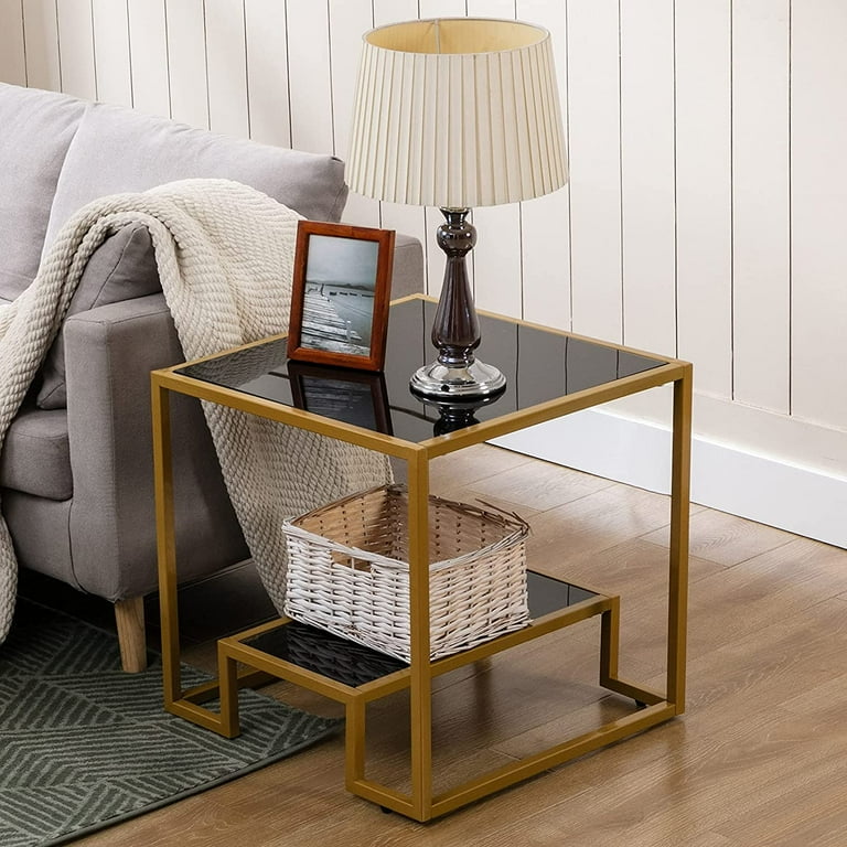 Square black 2024 glass side table