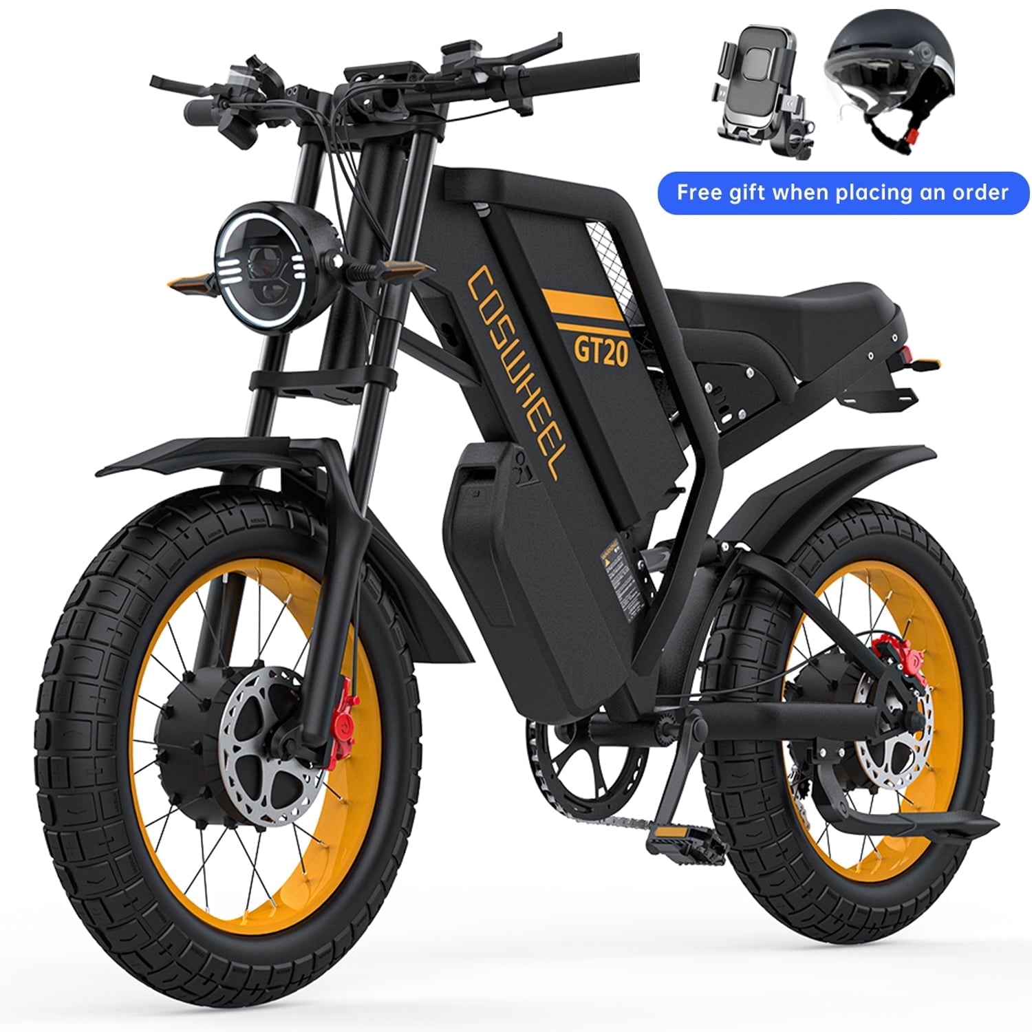 COSWHE GT20 Electric Bike for Adults, Electric Dirt Bike with 1500W Motor 48V/25Ah Removable Battery, Up to 31MPH & 93 Miles, Electric Motorcycle with 7-Speed, 20" x 4.0 Fat Tire Ebikes for Adults